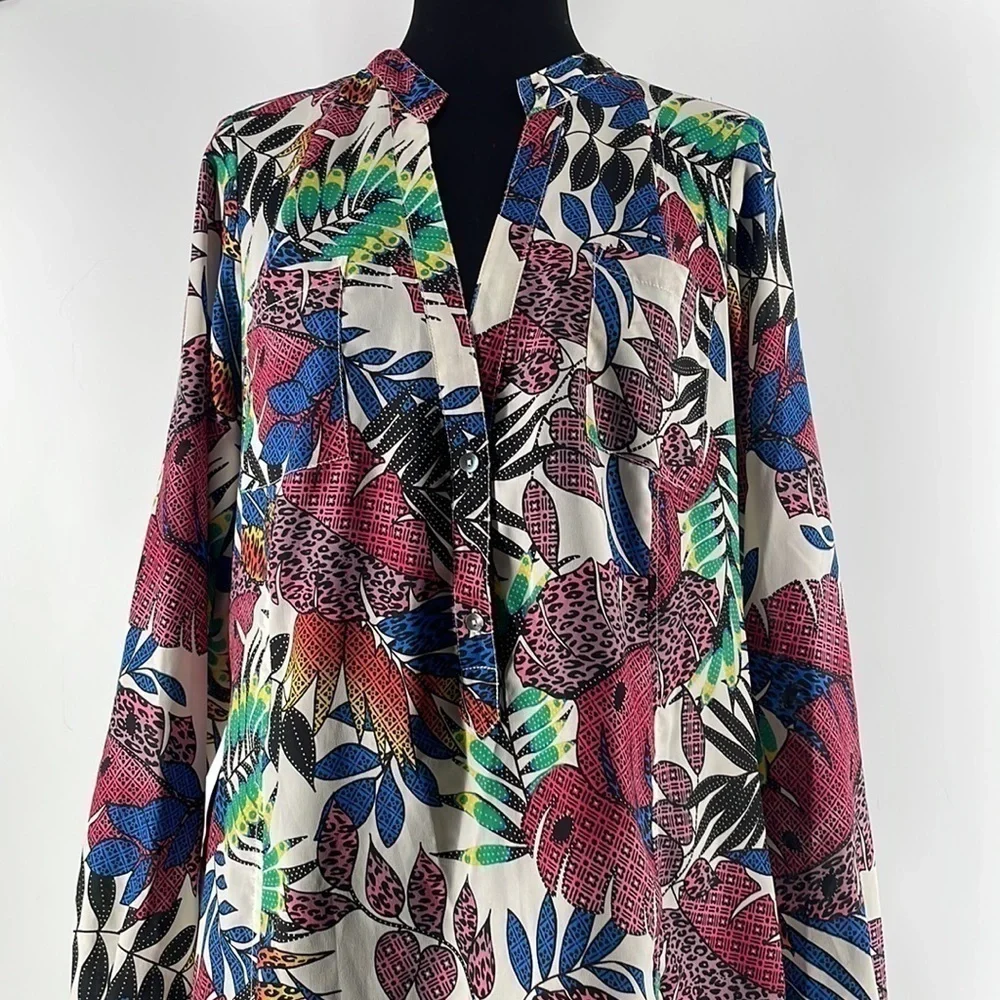 Zoa New York tropical leaf dress shirt dress colorful sz sm - Picture 6 of 10